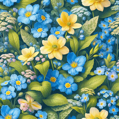 Seamless patterns of forget-me-not flowers. - 786684381