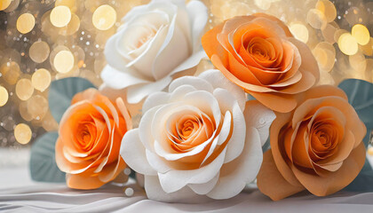 3D Orange and White Roses: A Cheerful Floral Design with Ample Room for Your Text