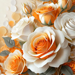 3D Orange and White Roses - Design with Customizable Text