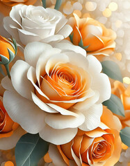 Orange and White Roses with Ample Copy Space