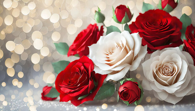 Red and White Roses in 3D: Royalty-Free Image for Weddings, Anniversaries, Mother's Day, Birthdays