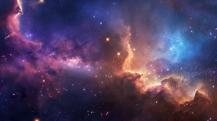 Naklejka premium Stunning cosmic display of a stellar nebula, with clusters of new stars illuminating the vastness of deep space.