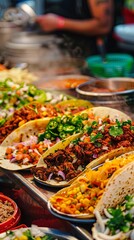 Fototapeta premium Abundant table of tacos and mexican street food