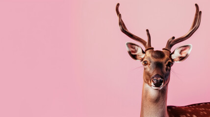 Majestic stag against a soft pink backdrop, a stylized wildlife portrait