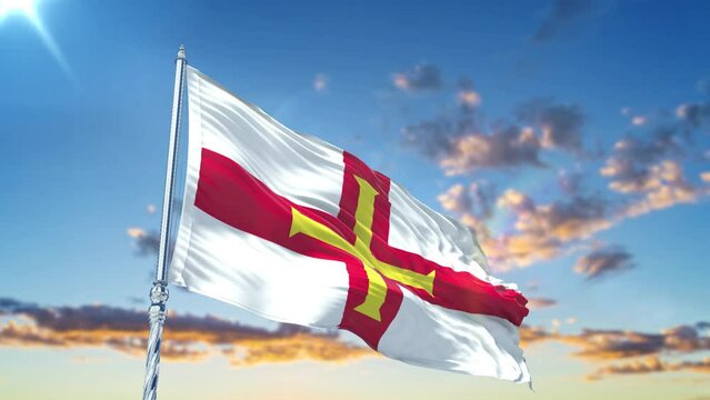Guernsey flag Waving Realistic With Sky