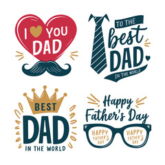 Fathers Day 2024, father Day stickers, EMBLEMS, BADGES pack Vector illustration.