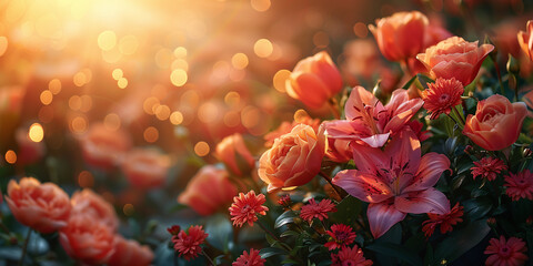 Radiant Bouquet: A Symphony of Blossoms in Nature's Arms - obrazy, fototapety, plakaty