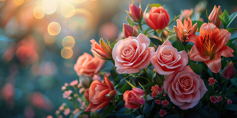 Beautiful Bouquet: A Colorful Garden of Blossoming Flowers - obrazy, fototapety, plakaty