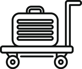 Luggage trolley with small bag icon outline vector. Delivery trip. Metal object