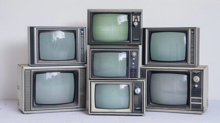 90s TVs, CRT television, tube tv, stacked, old technologies, good old days, 16:9