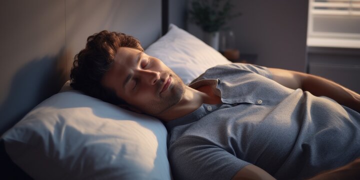 man sleeping peacefully in bed Generative AI