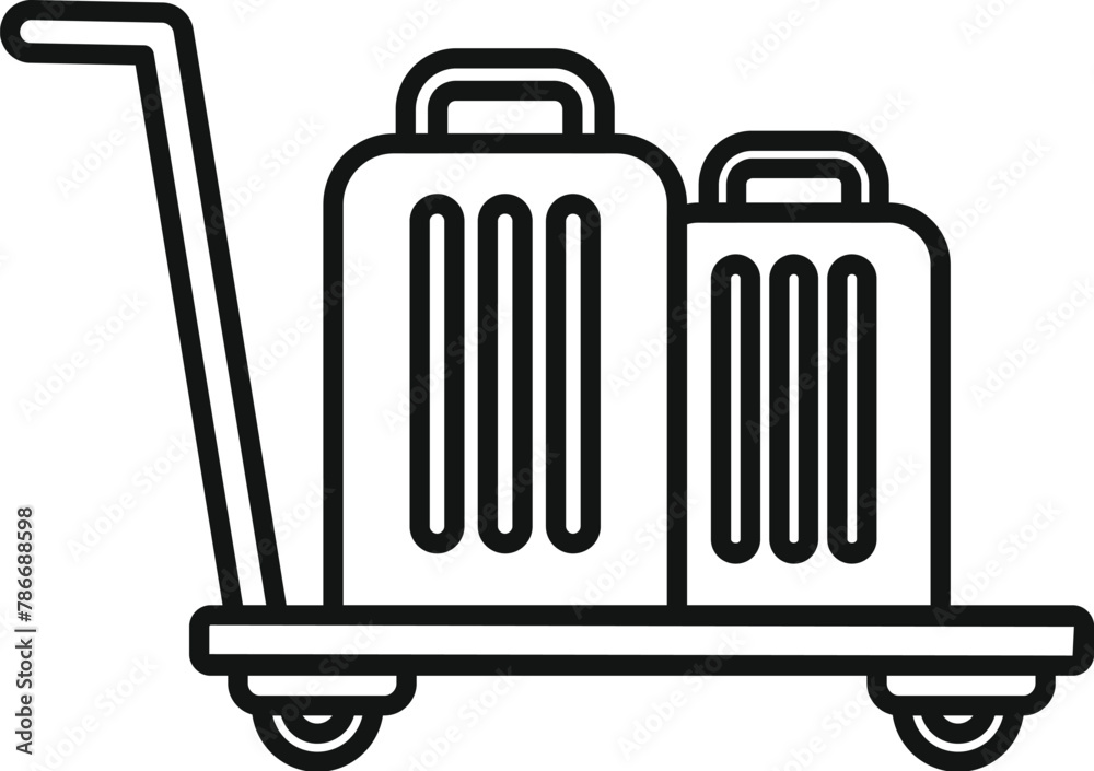 Sticker Airport luggage trolley icon outline vector. Support delivery. Lock balance