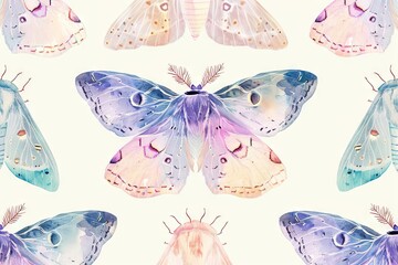 delicate watercolor moths seamless pattern whimsical insect textile design