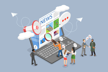 3D Isometric Flat Vector Illustration of News Update, Announcements, Internet Newspaper