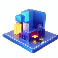 graph on tablet pc 3D Trendy holographic retro-futuristic icon. Glossy iridescent geometric shape. Crystal glass element on a bright background