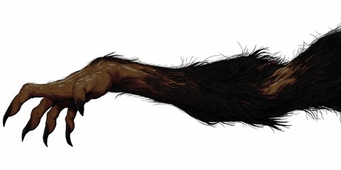 Creepy hairy monster claw isolated on white background, to catch, to grab, to kill, for Halloween card, poster concept.