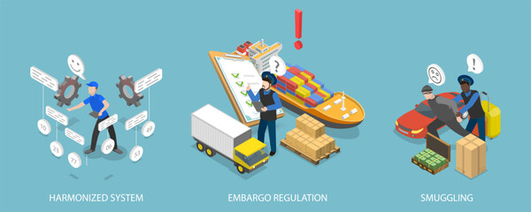 3D Isometric Flat Vector Illustration of Smuggling, Embargo Regulation