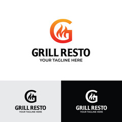 GM letter gradient fire flame grill resto logo template