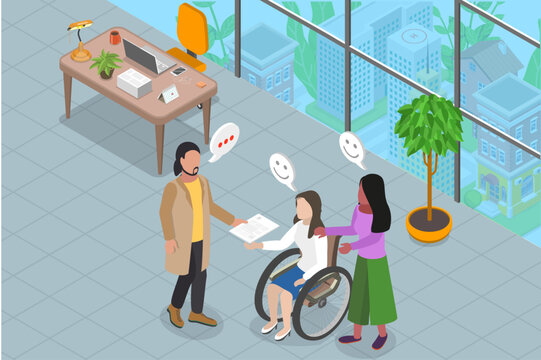 3D Isometric Flat Vector Illustration of Positive Workplace Environment, DEI as Diversity Equity and Inclusion