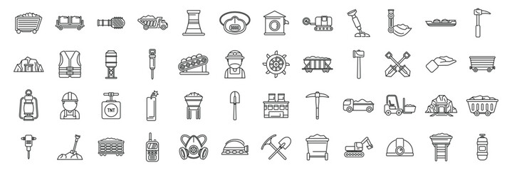 Coal mining icons set outline vector. Mine factory. Rock energy fossil