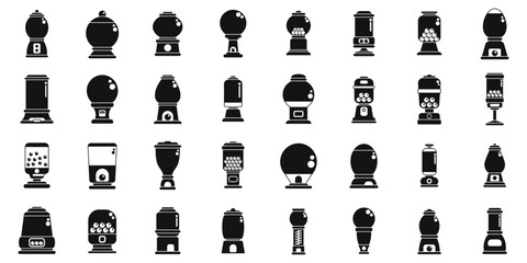 Bubblegum machine icons set simple vector. Vending toy. Slot machine food - obrazy, fototapety, plakaty