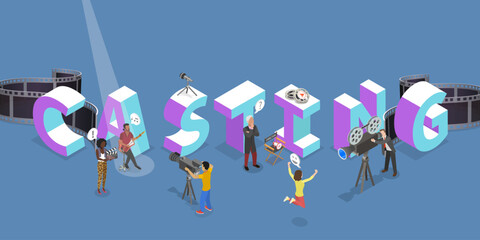 3D Isometric Flat Vector Illustration of Film Casting, Video Production