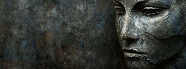 Fototapeta na wymiar a close-up of an ancient greek sculptures face on dark background