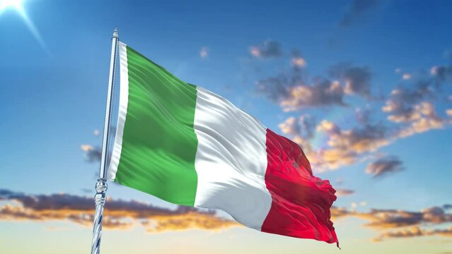 Italy flag Waving Realistic With Sky