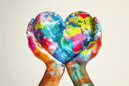 multicultural unity hands holding colorful heartshaped earth love and peace concept digital illustration