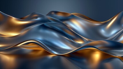 Abstract 3d liquid gold blue background