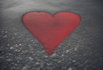 Asphalt texture background Red heart is a symbol of love drawn on the pavement chalk drawings on asp