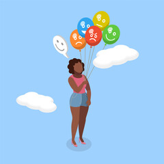 3D Isometric Flat Vector Illustration of Stressed Management, Various Emotions and Mood Changes