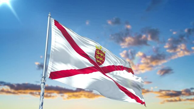 Jersey flag Waving Realistic With Sky