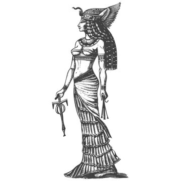 Pharaoh Female the egypt Mythical Creature image using Old engraving style