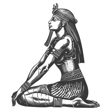 Pharaoh Female the egypt Mythical Creature image using Old engraving style
