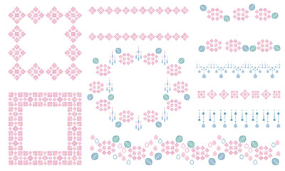 ピンクのアジサイと雨のフレームセット