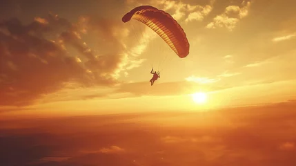 Foto auf Acrylglas Parachutist enjoying the serene beauty of the landscape while descending. Happiness, love, health, courage, desire to live © Лариса Лазебная
