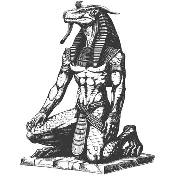 Pharaoh Male the egypt Mythical Creature image using Old engraving style