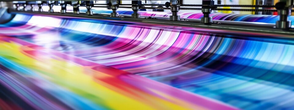 Industrial printing press machine at work