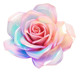 PNG 3d render rose holographic flower petal plant