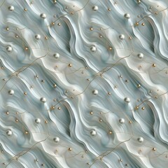 Fototapeta premium Seamless pattern with pearl beads on a marble background with gold threads. Textile pattern, print. 3D vector illustration for fabric design, scrapbooking, packaging. Jewelry background.