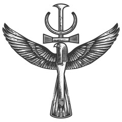 single ancient egypt hieroglyph one symbol image using Old engraving style