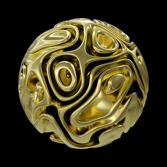 Abstract Golden Organic Sphere on Black Background