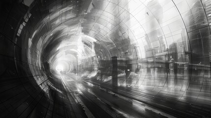 Dynamic monochrome urban streetscape with blurred motion and abstract lighting - obrazy, fototapety, plakaty