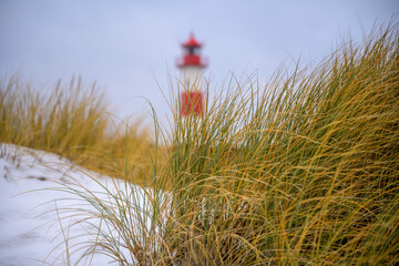 Leuchtturm List-Ost  auf der Halbinsel Ellenbogen auf Sylt im Winter