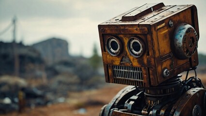 rusty broken robot in abandon place - obrazy, fototapety, plakaty