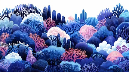 Vibrant coral pattern illustration: A brilliant depiction of underwater beauty in blue and red hues - obrazy, fototapety, plakaty