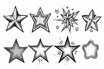 Line star glitter shine of doodle set. Star shine glow, spark glitter, sparkle light vector illustration. Hand drawn sketch doodle style. vector icon, white background, black colour icon