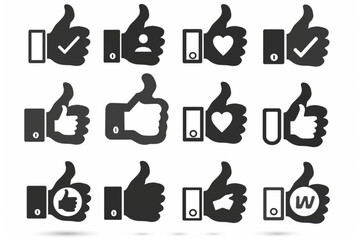Like icon set. Containing thumbs up, favorite, liked, favorable, positive, appreciation, affirmative, validation and more. Solid vector icons collection. vector icon, white background, black colour ic - obrazy, fototapety, plakaty