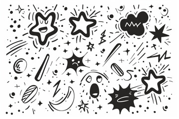 Line movement effect element, cartoon emotion effect decoration icon. Hand drawn cute doodle line element arrow, emphasis, shock, sparkle. Anime movement, express shape. Vector illustratio vector icon